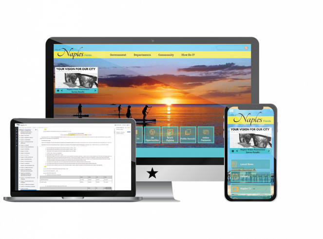 Screenshot of Naples Website in Monitor and Phone and Online Code in Laptop